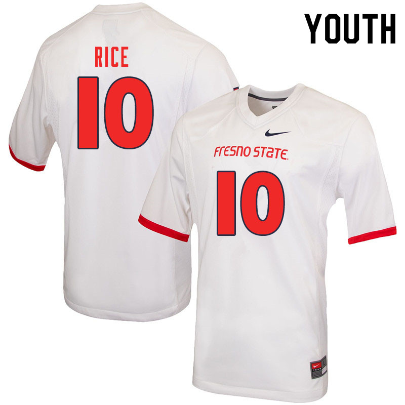 Youth #10 Justin Rice Fresno State Bulldogs College Football Jerseys Sale-White